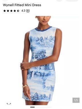Alice + Olivia Blue and White Scenic Print Sleeveless Mini Dress